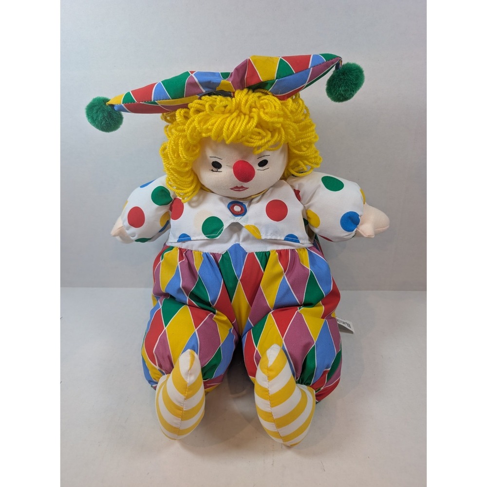 Vintage Pier 1 Imports Clown Doll 18" Harlequin Rag Doll Colorful Indonesia